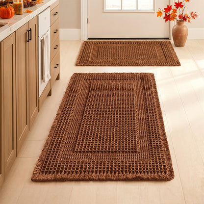 MIULEE Set of 2 Waffle Bathroom Rugs Brown Boho Bath Mat 17x24+18x30 in