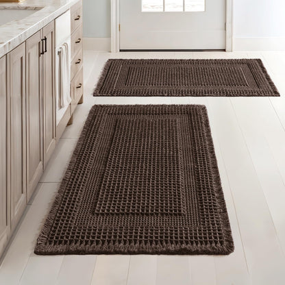 MIULEE Set of 2 Waffle Bathroom Rugs Brown Boho Bath Mat 17x24+18x30 in