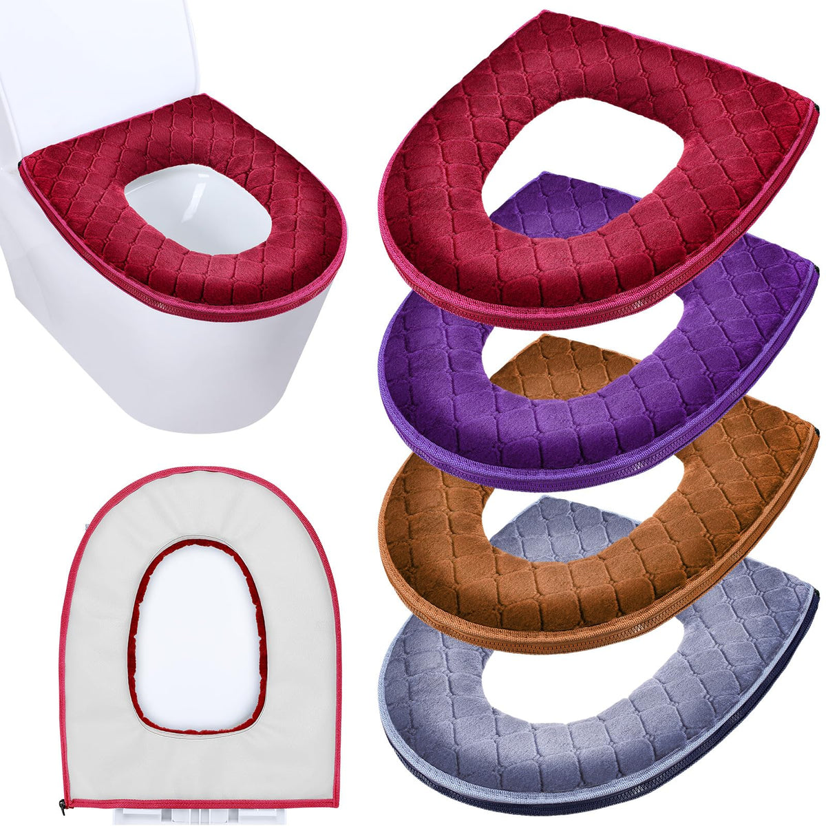 Riakrum 4 Pcs Toilet Seat Covers Pads for Bathroom, Elegant, Bright Mix