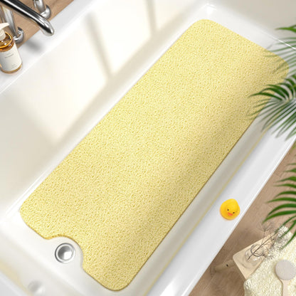 HITSLAM Non Slip Bathtub Mat 40 x 16 Inch, Extra Long Bath Mat for Tub, Soft PVC Loofah Shower Floor Mat with Drain, Quick Drying Bathroom Tub Mat for Wet Area, Without Suction Cup, Grey