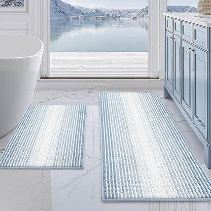 BSICPRO Bathroom Rugs Sets 2 Piece, Non Slip Striped Bath Mats, Sage