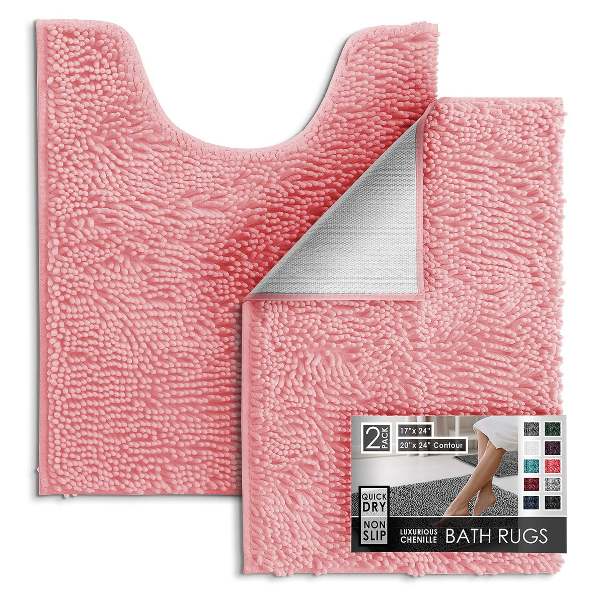 Hearth & Harbor Bathroom Rugs, Chenille Bath Mat - Machine Washable Bath Mats for Bathroom Non-Slip Backing Rubber, Quick Dry Bathroom Mat