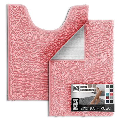 Hearth & Harbor Bathroom Rugs, Chenille Bath Mat - Machine Washable Bath Mats for Bathroom Non-Slip Backing Rubber, Quick Dry Bathroom Mat