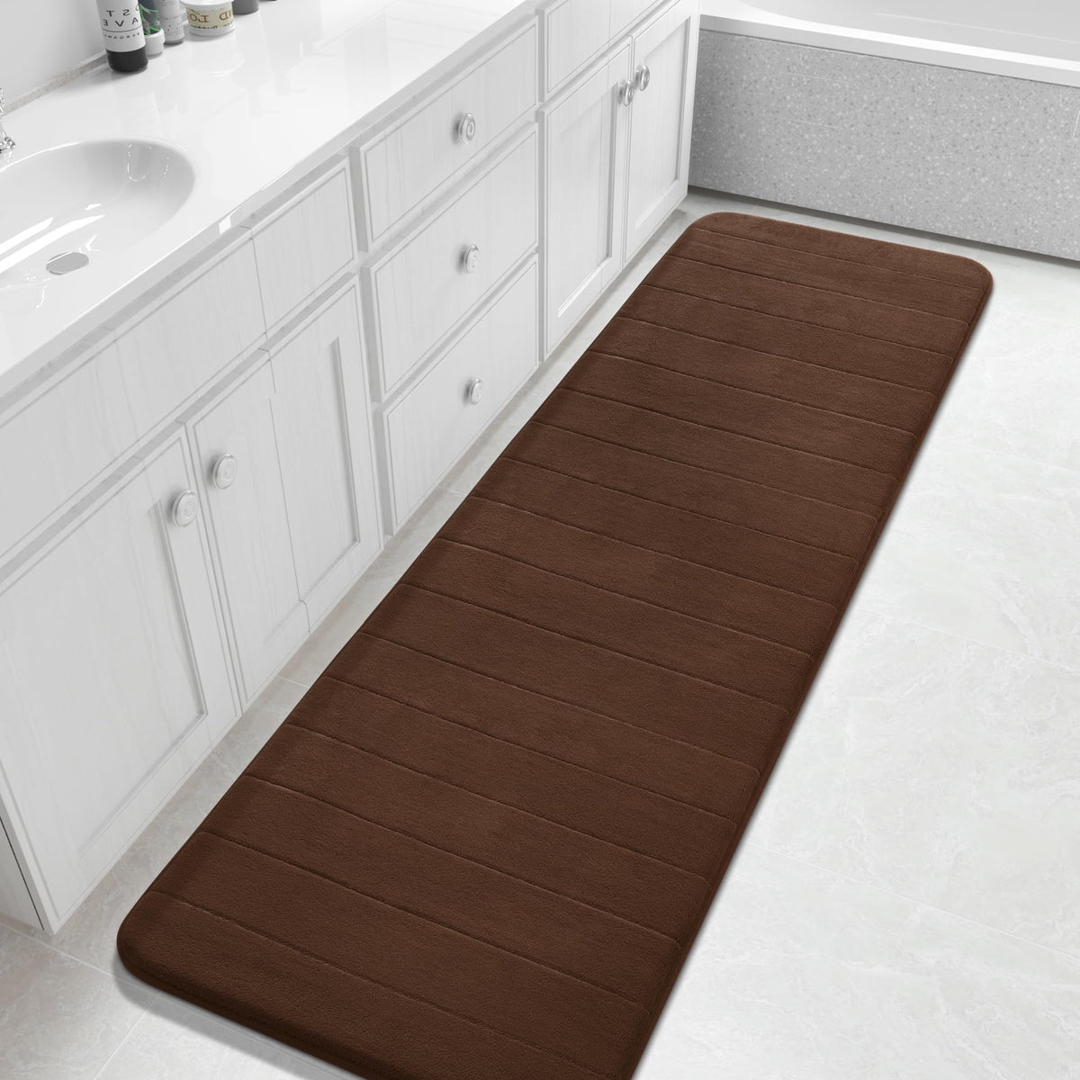 Yimobra Memory Foam Bath Mat, Super Soft Absorbent Bathroom Rug Non Slip, Quick Dry, Machine Washable Floor Carpet for Tub Shower, Home Decor Accessories, 24x17, Cream