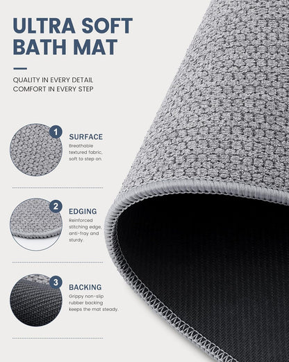 Smiry Ultra Thin Bath Mat 30X20, Non Slip Rubber Washable Bathroom Rugs