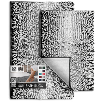 Hearth & Harbor Bathroom Rugs, Chenille Bath Mat - Machine Washable Bath Mats for Bathroom Non-Slip Backing Rubber, Quick Dry Bathroom Mat