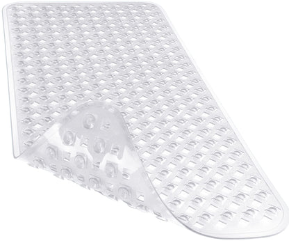 Yimobra Bathtub Mat Non Slip, 35"X16" Shower Mat with Strong Suction Cups & Drain Holes, Long Anti Slip Bath Tub Mat for Inside Shower, Machine Washable Fast Drying, Bathroom Essentials, Clear Blue
