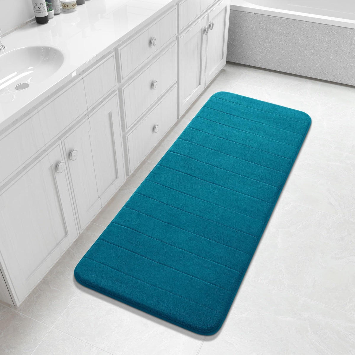 Yimobra Memory Foam Bath Mat, Super Soft Absorbent Bathroom Rug Non Slip, Quick Dry, Machine Washable Floor Carpet for Tub Shower, Home Decor Accessories, 24x17, Cream