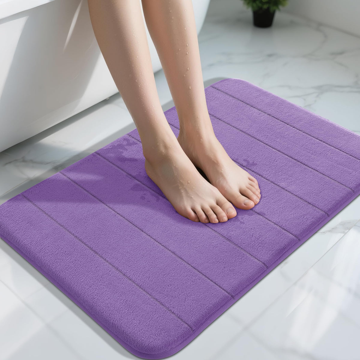 Yimobra Memory Foam Bath Mat, Super Soft Absorbent Bathroom Rug Non Slip, Quick Dry, Machine Washable Floor Carpet for Tub Shower, Home Decor Accessories, 24x17, Cream