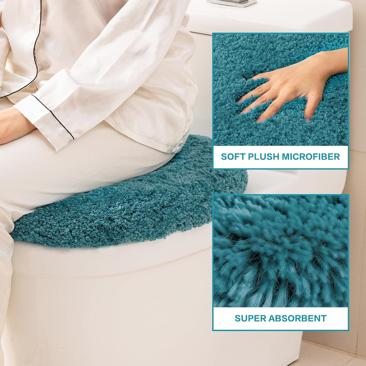 Microfiber Toilet Lid Cover, 17.5"x15" Fits Round Oblong and Elongated