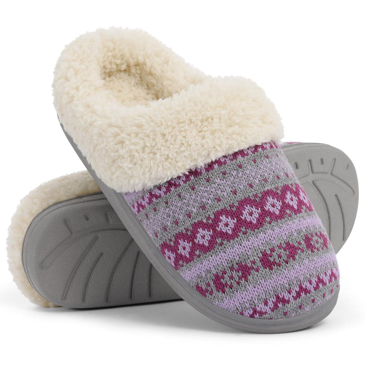 Evshine Women's Chenille Knit Fuzzy Slippers Memory Foam Warm House Shoes