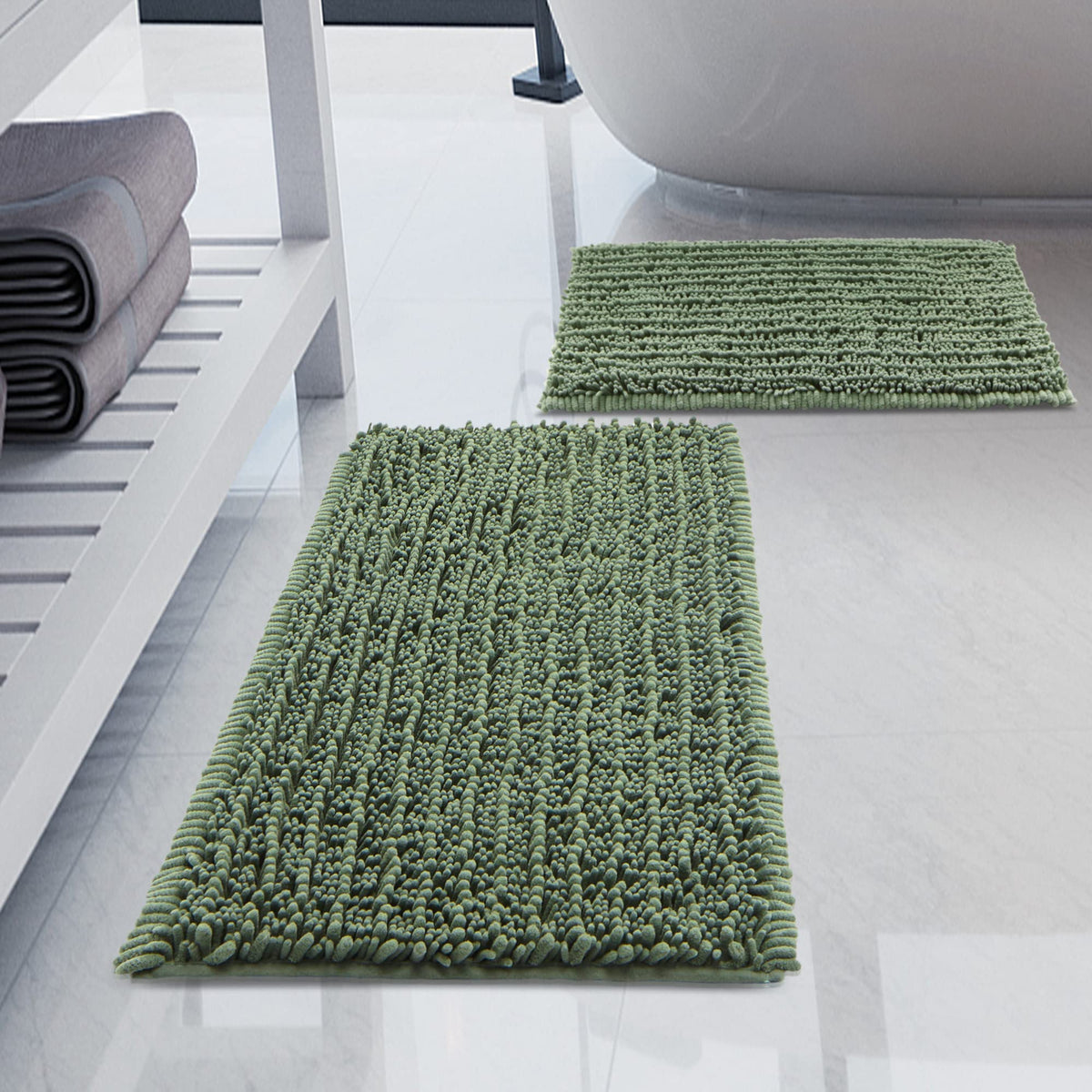 Luxury Chenille White Bathroom Rugs Sets 2 Piece, Thickened Hot Melt Rubber Bottom Bath Mats for Bathroom Non Slip,Bath Rugs Quick Dry Machine Washable for Shower Mat (32"x20"+17"x24")