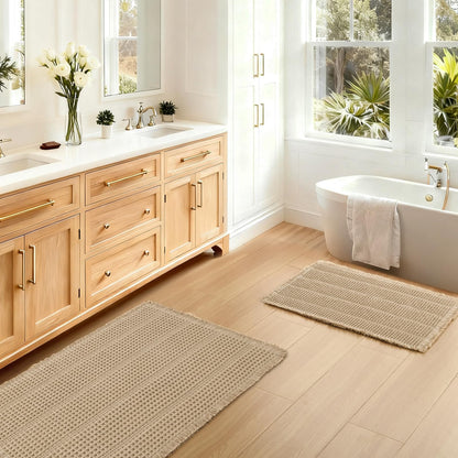 JIUZHEN Set of 2 Waffle Bath Mats Boho Bath Rugs 16"x24"+20"x32", Brown