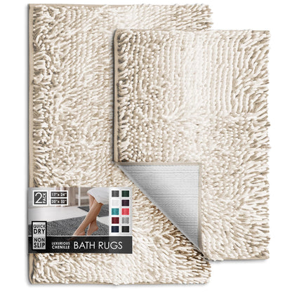 Hearth & Harbor Bathroom Rugs, Chenille Bath Mat - Machine Washable Bath Mats for Bathroom Non-Slip Backing Rubber, Quick Dry Bathroom Mat