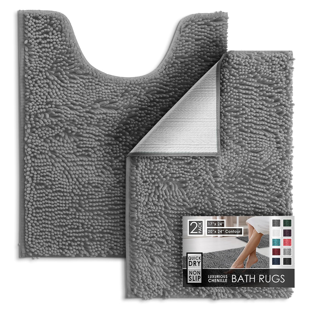 Hearth & Harbor Bathroom Rugs, Chenille Bath Mat - Machine Washable Bath Mats for Bathroom Non-Slip Backing Rubber, Quick Dry Bathroom Mat