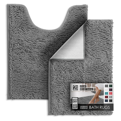 Hearth & Harbor Bathroom Rugs, Chenille Bath Mat - Machine Washable Bath Mats for Bathroom Non-Slip Backing Rubber, Quick Dry Bathroom Mat