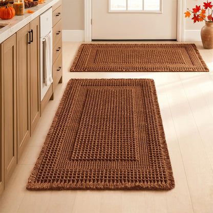MIULEE Set of 2 Waffle Bathroom Rugs Brown Boho Bath Mat 17x24+18x30 in