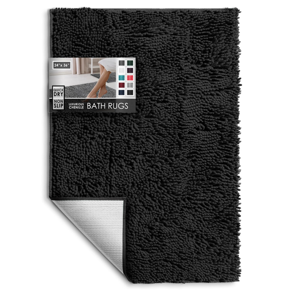 Hearth & Harbor Bathroom Rugs, Chenille Bath Mat - Machine Washable Bath Mats for Bathroom Non-Slip Backing Rubber, Quick Dry Bathroom Mat