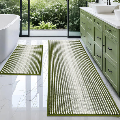 BSICPRO Bathroom Rugs Sets 2 Piece, Non Slip Striped Bath Mats, Sage