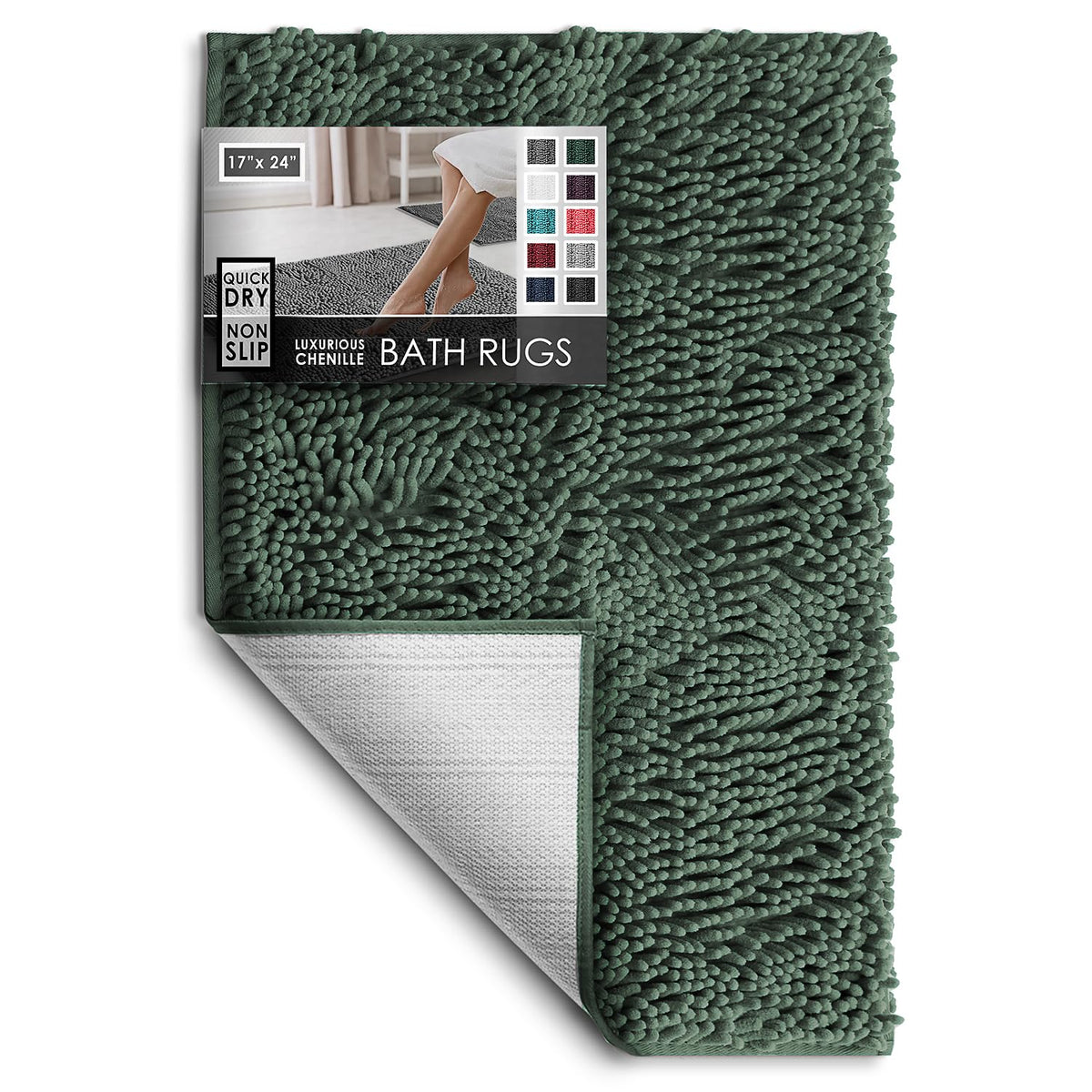 Hearth & Harbor Bathroom Rugs, Chenille Bath Mat - Machine Washable Bath Mats for Bathroom Non-Slip Backing Rubber, Quick Dry Bathroom Mat