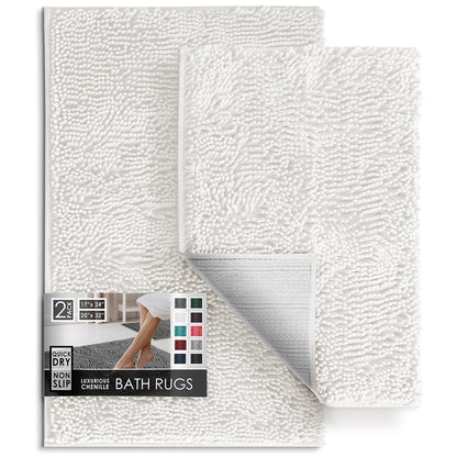 Hearth & Harbor Bathroom Rugs, Chenille Bath Mat - Machine Washable Bath Mats for Bathroom Non-Slip Backing Rubber, Quick Dry Bathroom Mat