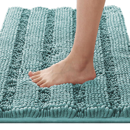 H.VERSAILTEX Bath Rugs for Bathroom Non Slip Bath Mats Extra Thick Chenille Striped Rug 20" x 32" Absorbent Non Skid Fluffy Soft Shaggy Washable Dry Fast Plush Mat for Indoor, Bath Room, Tub - Sage