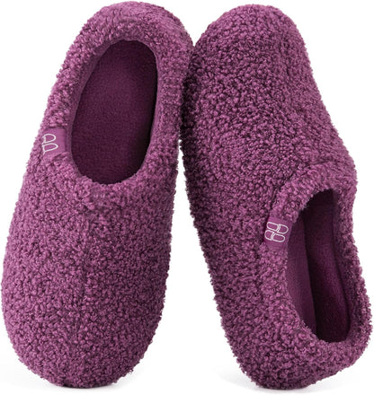 HomeTop Women's Fuzzy Curly Fur Fleece Lining Memory Foam Loafer Slippers