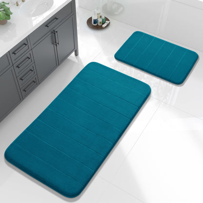 Yimobra Memory Foam Bathroom Rugs Sets 2 Piece - Super Soft Absorbent Quick Dry Bath Mat Set, Machine Washable Non Slip Floor Carpet for Tub Shower & Single Sink (17x24 & 31.5x20 Inch, Gray)
