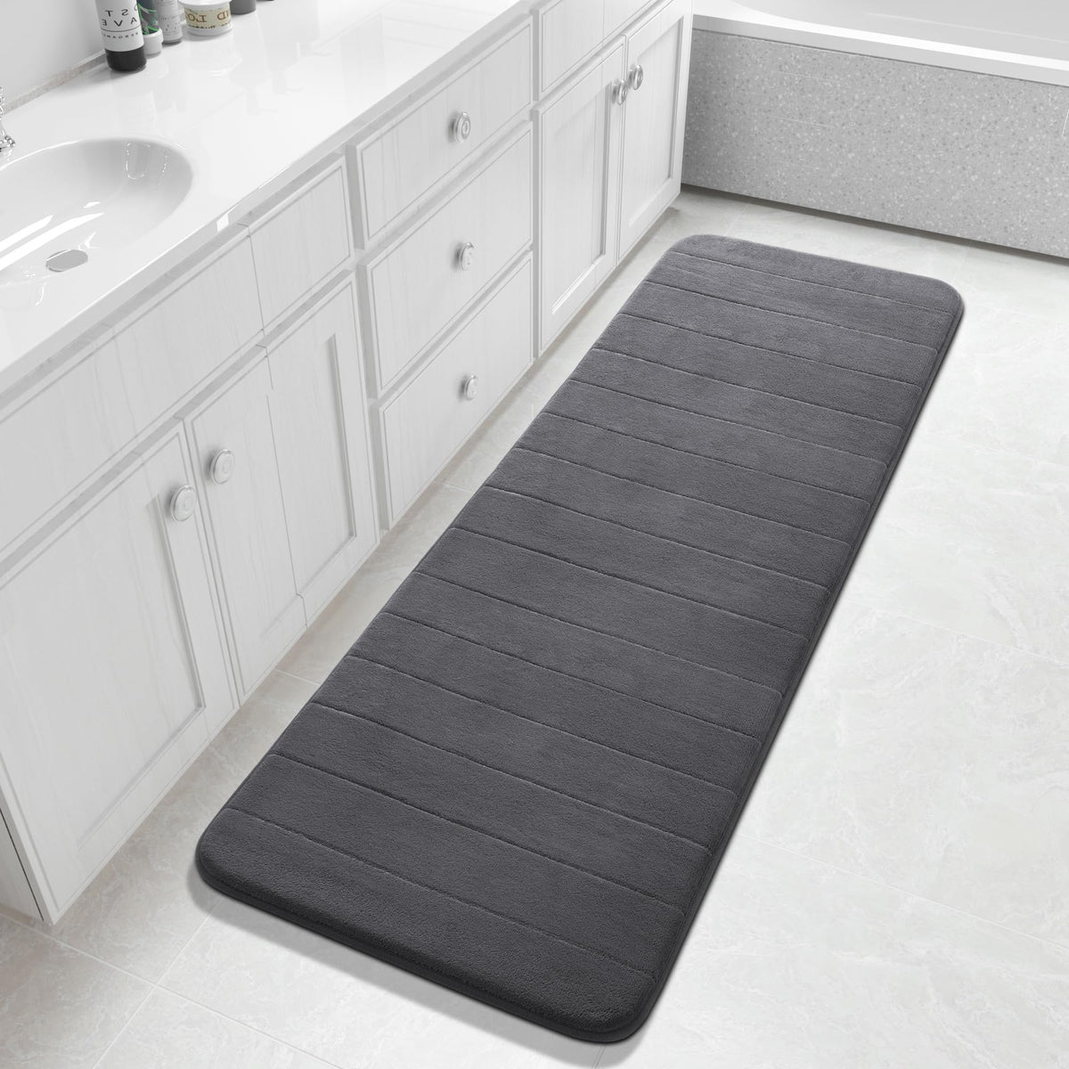 Yimobra Memory Foam Bath Mat, Super Soft Absorbent Bathroom Rug Non Slip, Quick Dry, Machine Washable Floor Carpet for Tub Shower, Home Decor Accessories, 24x17, Cream