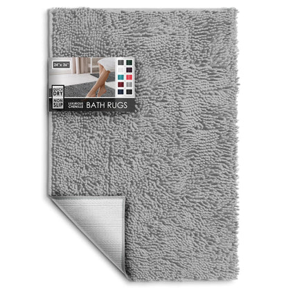 Hearth & Harbor Bathroom Rugs, Chenille Bath Mat - Machine Washable Bath Mats for Bathroom Non-Slip Backing Rubber, Quick Dry Bathroom Mat