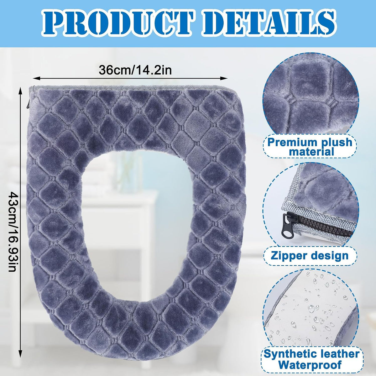 Drydiet 5 Pcs Toilet Seat Cover with Zipper, Washable Warmer Winter Pad