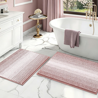 BSICPRO Bathroom Rugs Sets 2 Piece, Non Slip Striped Bath Mats, Sage