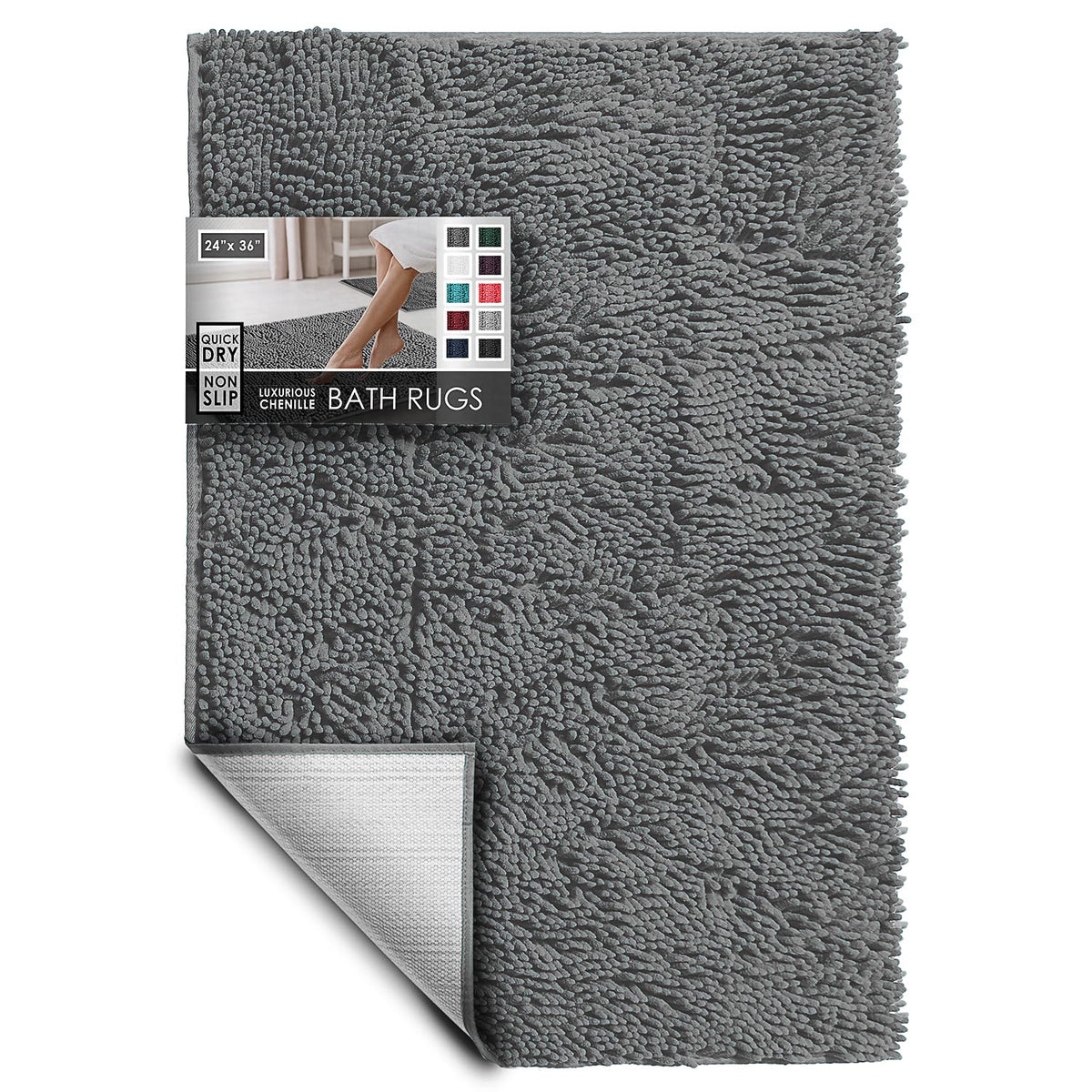 Hearth & Harbor Bathroom Rugs, Chenille Bath Mat - Machine Washable Bath Mats for Bathroom Non-Slip Backing Rubber, Quick Dry Bathroom Mat