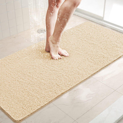 LuxStep Shower Mat Bathtub Mat,24x16 inch, Non-Slip Bath Mat with Drain, Quick Drying PVC Loofah Bathmat for Tub,Shower,Bathroom (Phthalate Free,Grey)