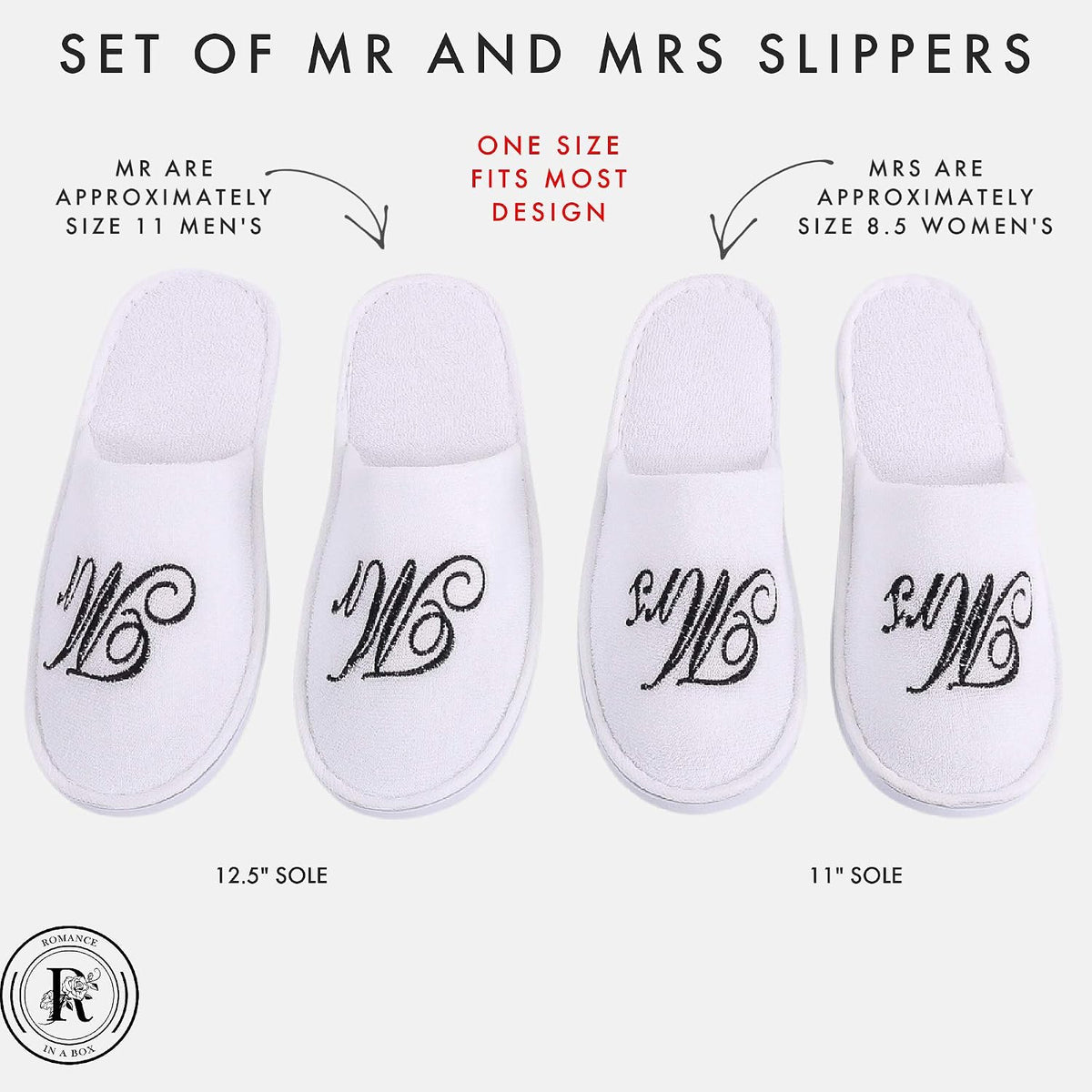 Romance Helpers Couple Slipper Gift Set | Set of 2 White Matching Spa Hotel Bath Slippers for Couples