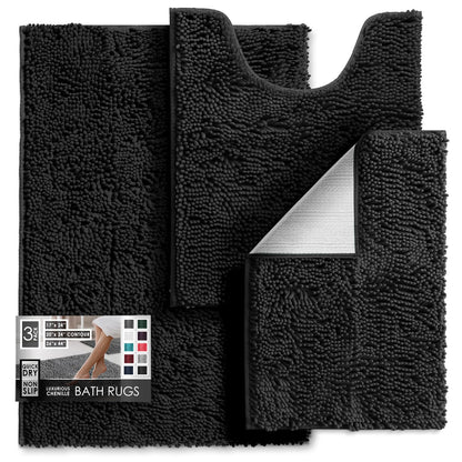 Hearth & Harbor Bathroom Rugs, Chenille Bath Mat - Machine Washable Bath Mats for Bathroom Non-Slip Backing Rubber, Quick Dry Bathroom Mat