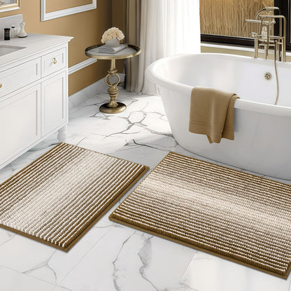 BSICPRO Bathroom Rugs Sets 2 Piece, Non Slip Striped Bath Mats, Sage