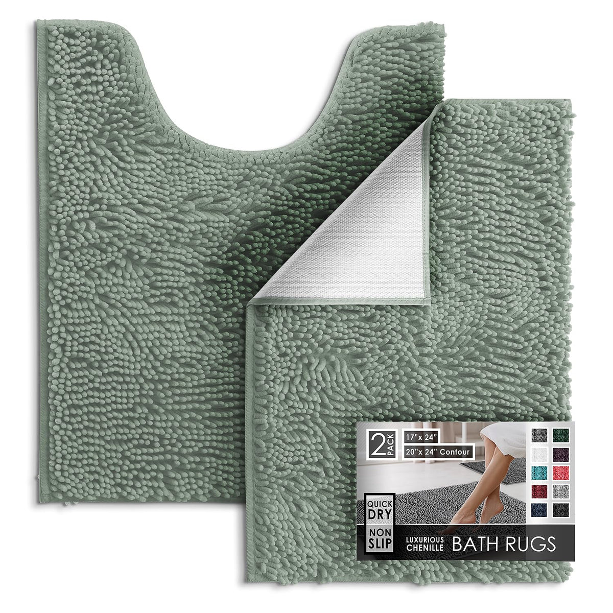 Hearth & Harbor Bathroom Rugs, Chenille Bath Mat - Machine Washable Bath Mats for Bathroom Non-Slip Backing Rubber, Quick Dry Bathroom Mat