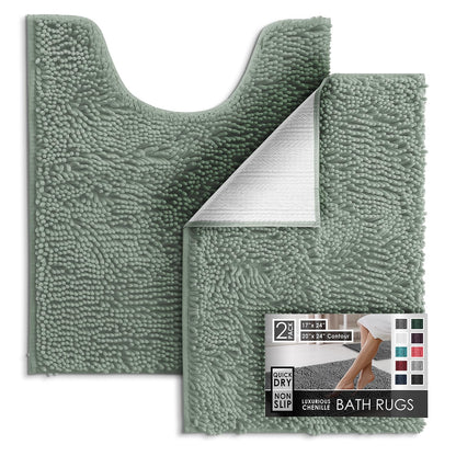 Hearth & Harbor Bathroom Rugs, Chenille Bath Mat - Machine Washable Bath Mats for Bathroom Non-Slip Backing Rubber, Quick Dry Bathroom Mat