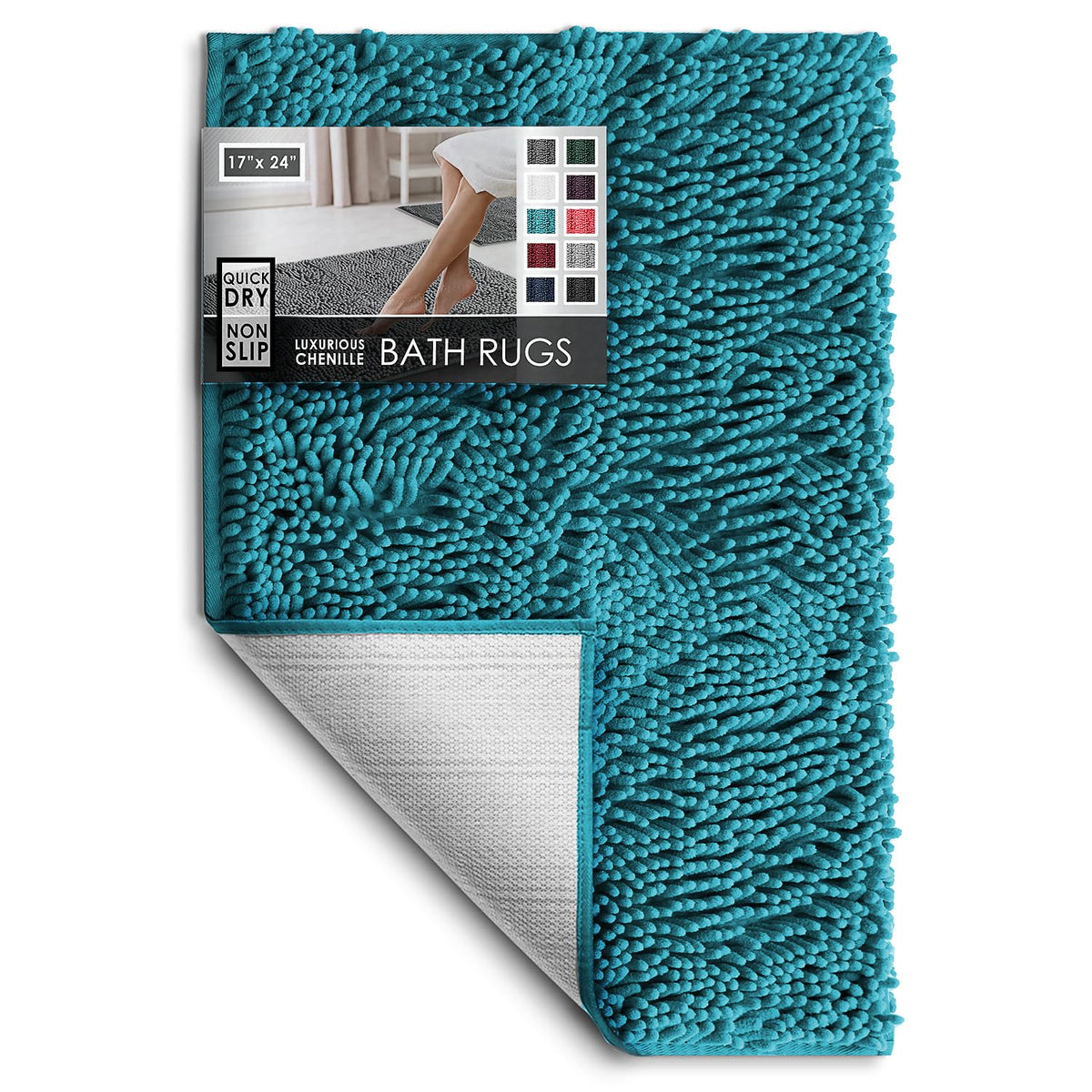 Hearth & Harbor Bathroom Rugs, Chenille Bath Mat - Machine Washable Bath Mats for Bathroom Non-Slip Backing Rubber, Quick Dry Bathroom Mat