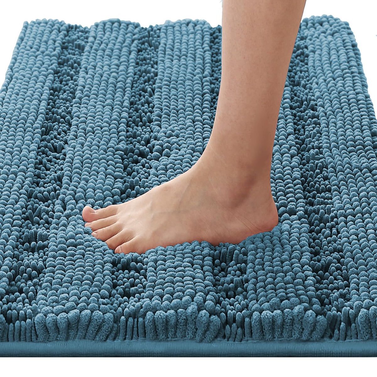 H.VERSAILTEX Bath Rugs for Bathroom Non Slip Bath Mats Extra Thick Chenille Striped Rug 20" x 32" Absorbent Non Skid Fluffy Soft Shaggy Washable Dry Fast Plush Mat for Indoor, Bath Room, Tub - Sage