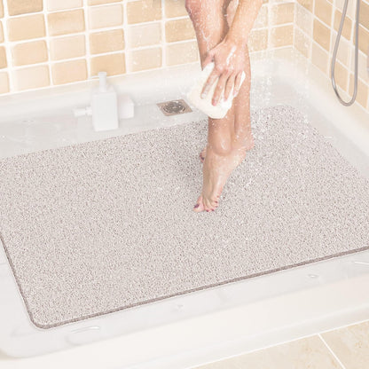 LuxStep Shower Mat Bathtub Mat,24x16 inch, Non-Slip Bath Mat with Drain, Quick Drying PVC Loofah Bathmat for Tub,Shower,Bathroom (Phthalate Free,Grey)