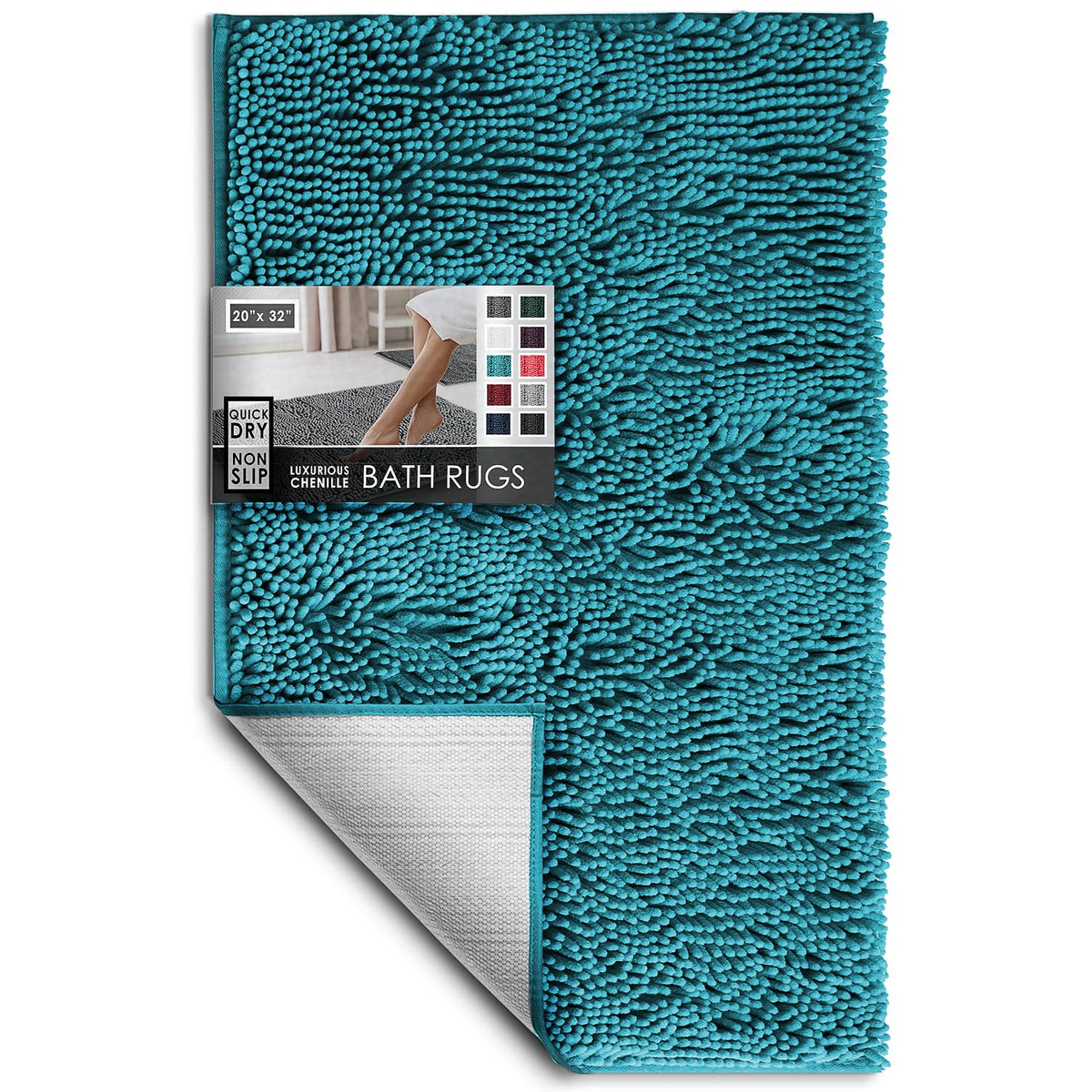 Hearth & Harbor Bathroom Rugs, Chenille Bath Mat - Machine Washable Bath Mats for Bathroom Non-Slip Backing Rubber, Quick Dry Bathroom Mat