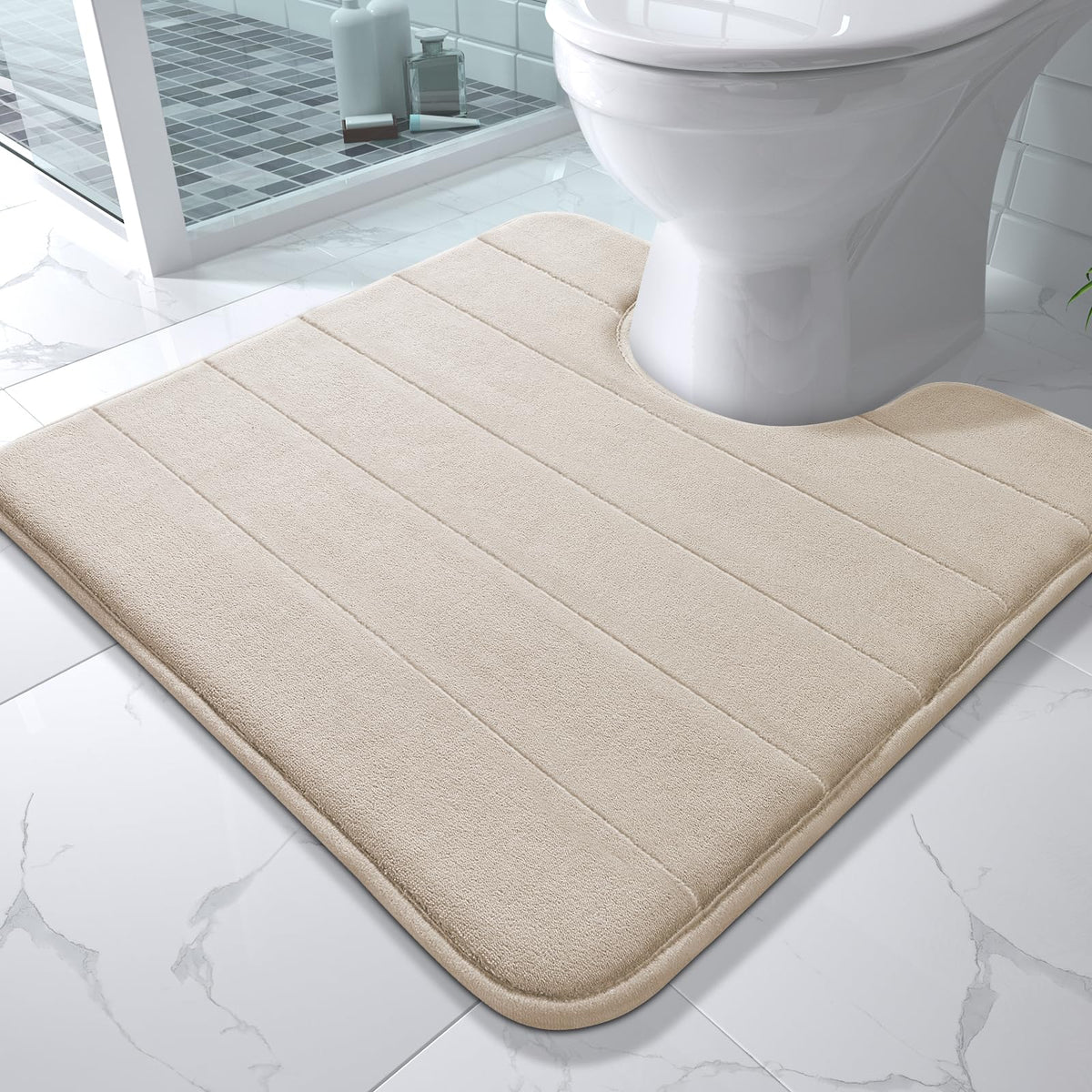 Yimobra Memory Foam Bath Mat, Super Soft Absorbent Bathroom Rug Non Slip, Quick Dry, Machine Washable Floor Carpet for Tub Shower, Home Decor Accessories, 24x17, Cream