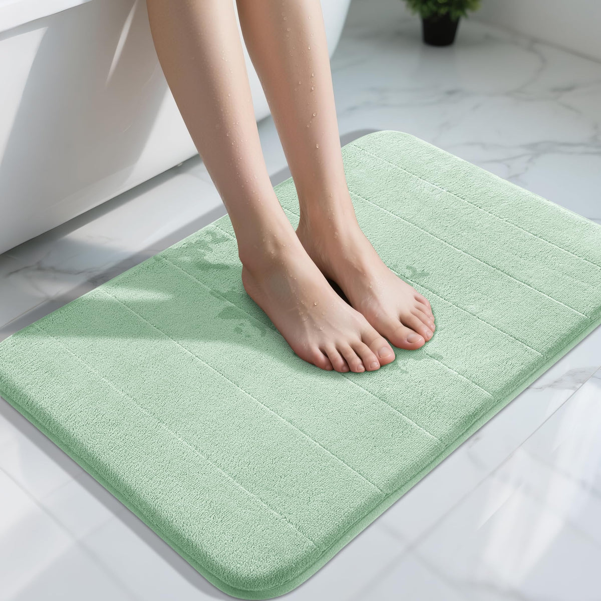 Yimobra Memory Foam Bath Mat, Super Soft Absorbent Bathroom Rug Non Slip, Quick Dry, Machine Washable Floor Carpet for Tub Shower, Home Decor Accessories, 24x17, Cream