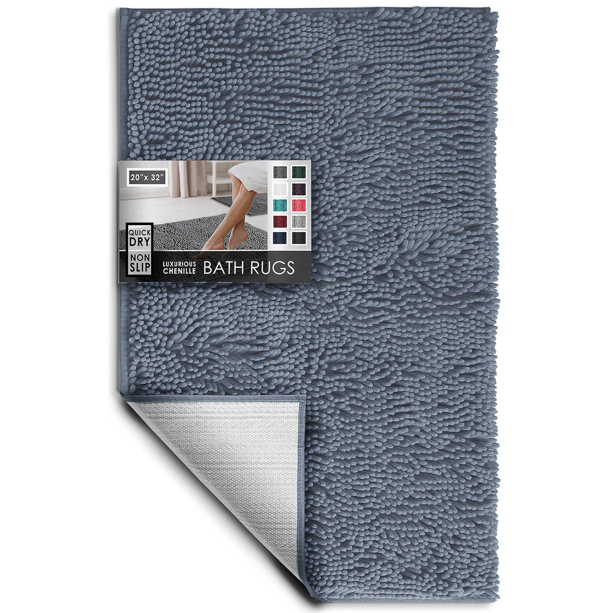 Hearth & Harbor Bathroom Rugs, Chenille Bath Mat - Machine Washable Bath Mats for Bathroom Non-Slip Backing Rubber, Quick Dry Bathroom Mat