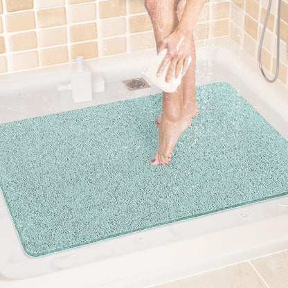 LuxStep Shower Mat Bathtub Mat,24x16 inch, Non-Slip Bath Mat with Drain, Quick Drying PVC Loofah Bathmat for Tub,Shower,Bathroom (Phthalate Free,Grey)