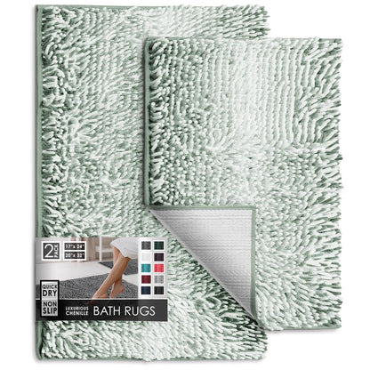Hearth & Harbor Bathroom Rugs, Chenille Bath Mat - Machine Washable Bath Mats for Bathroom Non-Slip Backing Rubber, Quick Dry Bathroom Mat