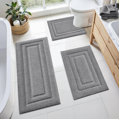 HOMEIDEAS Brown Bathroom Rugs Set of 3, Non Slip Bath Mats