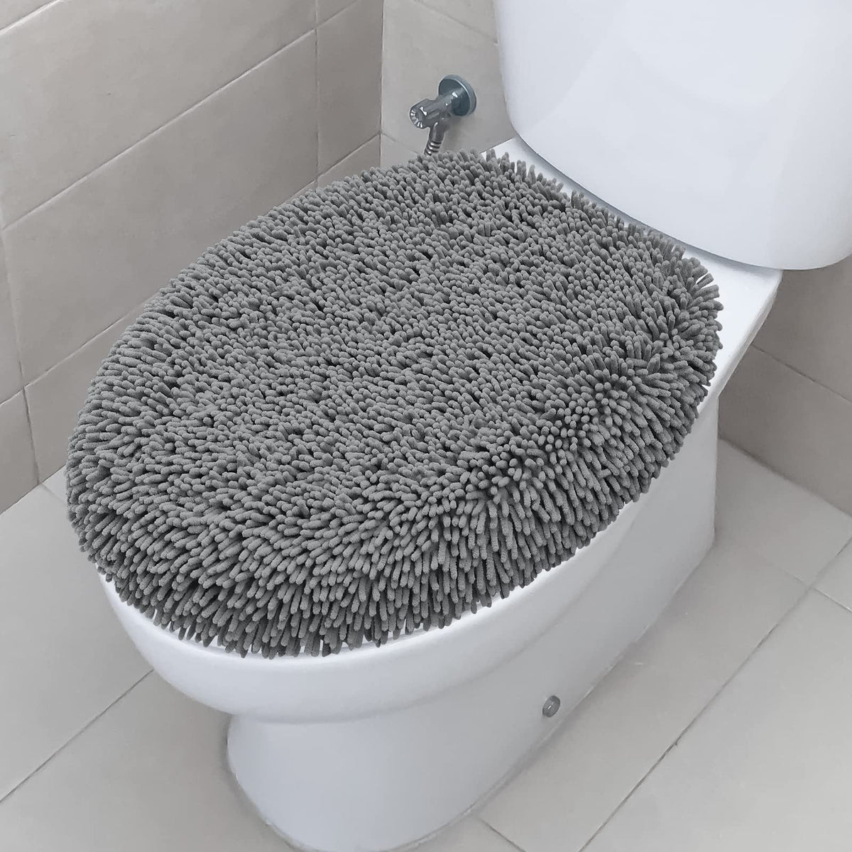 TREETONE Ultra Soft Chenille Bathroom Toilet Lid Cover, 19x21 Inches, White